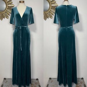 Celebrate DB Studio Stretch Velvet Flutter Sleeve Bridesmaid Dress